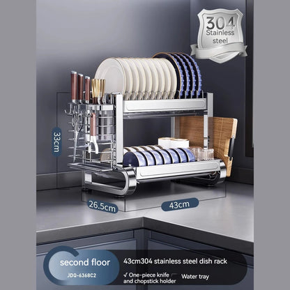 2 /3 Tier Dish Bowl Drainer Storage Rack Kitchen Dish Drying Rack with Drain Basket Countertop Dinnerware Organizer Drainboard