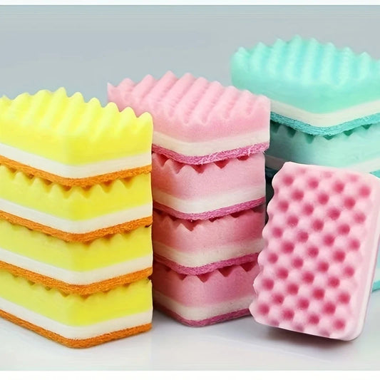 Multi-Color High-Density Wave Sponge Scrubbers - Non-Scratch, Easy-to-Clean, Durable for Kitchen, Bathroom & Household Cleaning