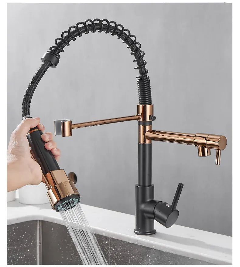 GEGVE Kitchen Faucets Removable taps Brush Brass faucet Water hydrant robinet for kitchen accessories Pull Out Spout Hot Cold