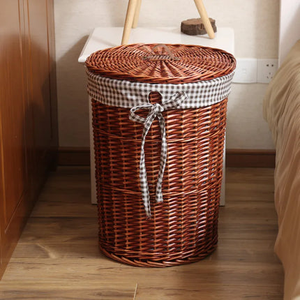 Panier à linge Wier en osier pur avec couvercle - E-menage