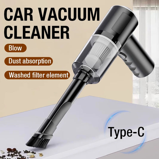 Portable Car Vacuum Cleaner Small Size with 3 Detachable Heads TYPE-C Charging Compact Car Cleaning Tool Easy Storage