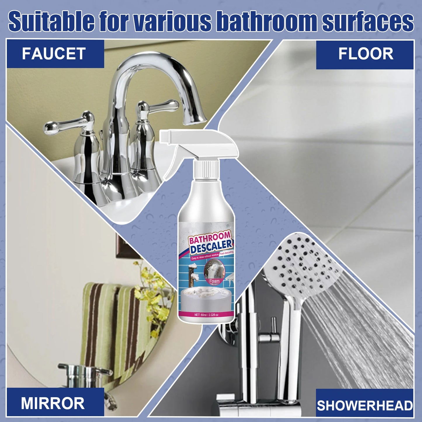 5-1pcs Bathroom Descaler Foam Cleaner Powerful Stubborn Stains Cleaner Bathtub Toilet Glass Washbasin Descaling Cleaning Spray