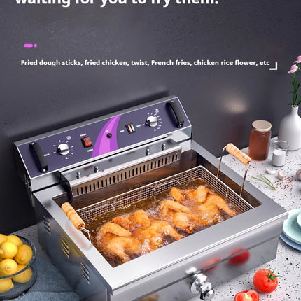 Commercial Electric Fryer - Single Cylinder Large Capacity Fryer for French Fries and Dough Sticks