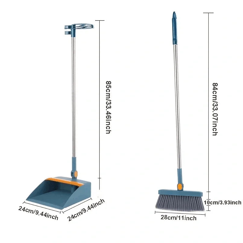 Broom and dust tray set with long handles, upright, perfect for indoor and outdoor garage kitchen room office lobby