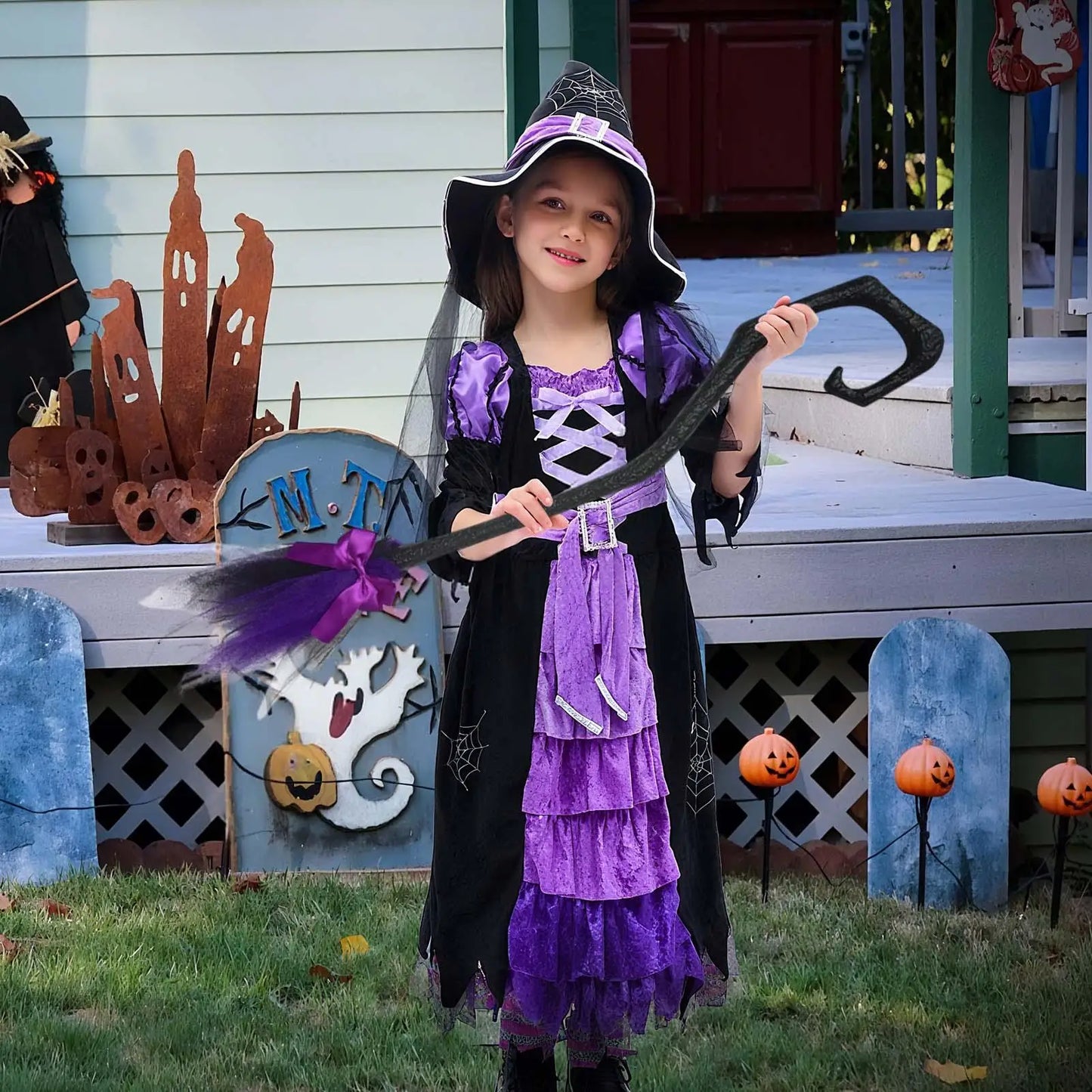 2025 Halloween Witch Broom With Ribbon Portable Witch Broomsticks Broom Props Decorations For Front Door Outside Yard