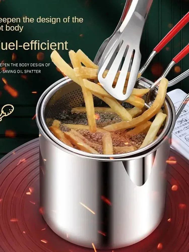 4 piece StainlesMet Zeef Mand Voor Frietjes Kip Keukenpannen Roestvrijstalen Friteuse Pot Japanse Tempura Kleine Frituurpan