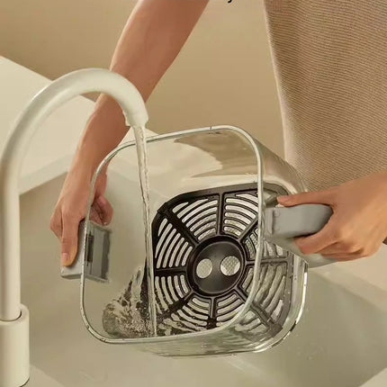 Friteuse à air chaud 1200 W avec panier en verre transparent - Four multifonction sans retournement, poignée isolante, 8 modes de cuisson, usage domestique