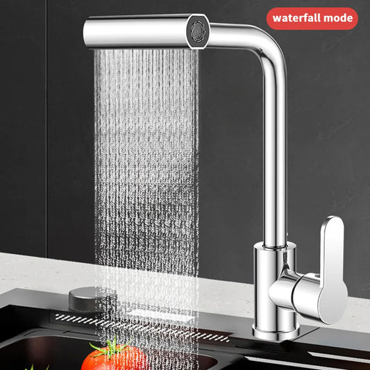 Stainless Steel Kitchen Faucet with 4 Water Flow Modes - 360° Rotating Ceramic Valve, Brushed Finish, Hot & Cold Water Control f