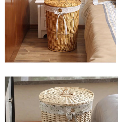Panier à linge Wier en osier pur avec couvercle - E-menage