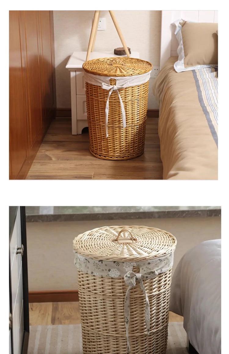 Panier à linge Wier en osier pur avec couvercle - E-menage