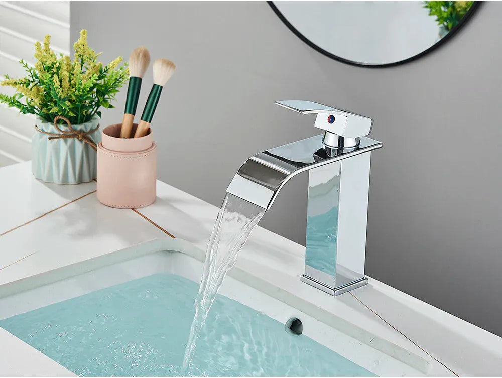 Brushed Golden Basin Faucets Elegant Waterfall Bathroom Sink Faucet Single Lever Hole Deck Mount Brass  Mixer Taps