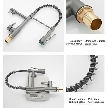 Robinet de cuisine GEGVE, robinet amovible en laiton brossé, robinet d'arrosage pour accessoires de cuisine, bec extractible, eau chaude et froide