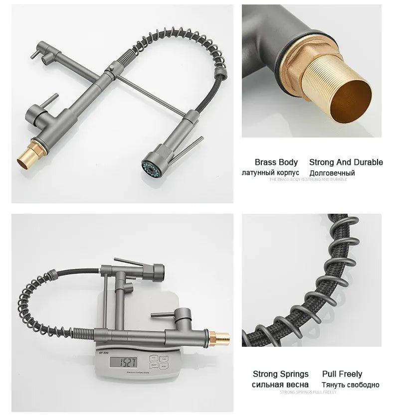 GEGVE Kitchen Faucets Removable taps Brush Brass faucet Water hydrant robinet for kitchen accessories Pull Out Spout Hot Cold