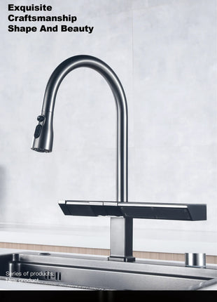 AITANA Luxury Chrome Brass Kitchen Faucet with Digital Display Design, Hot and Cold Water Pull out 3-Function Sink Mixer