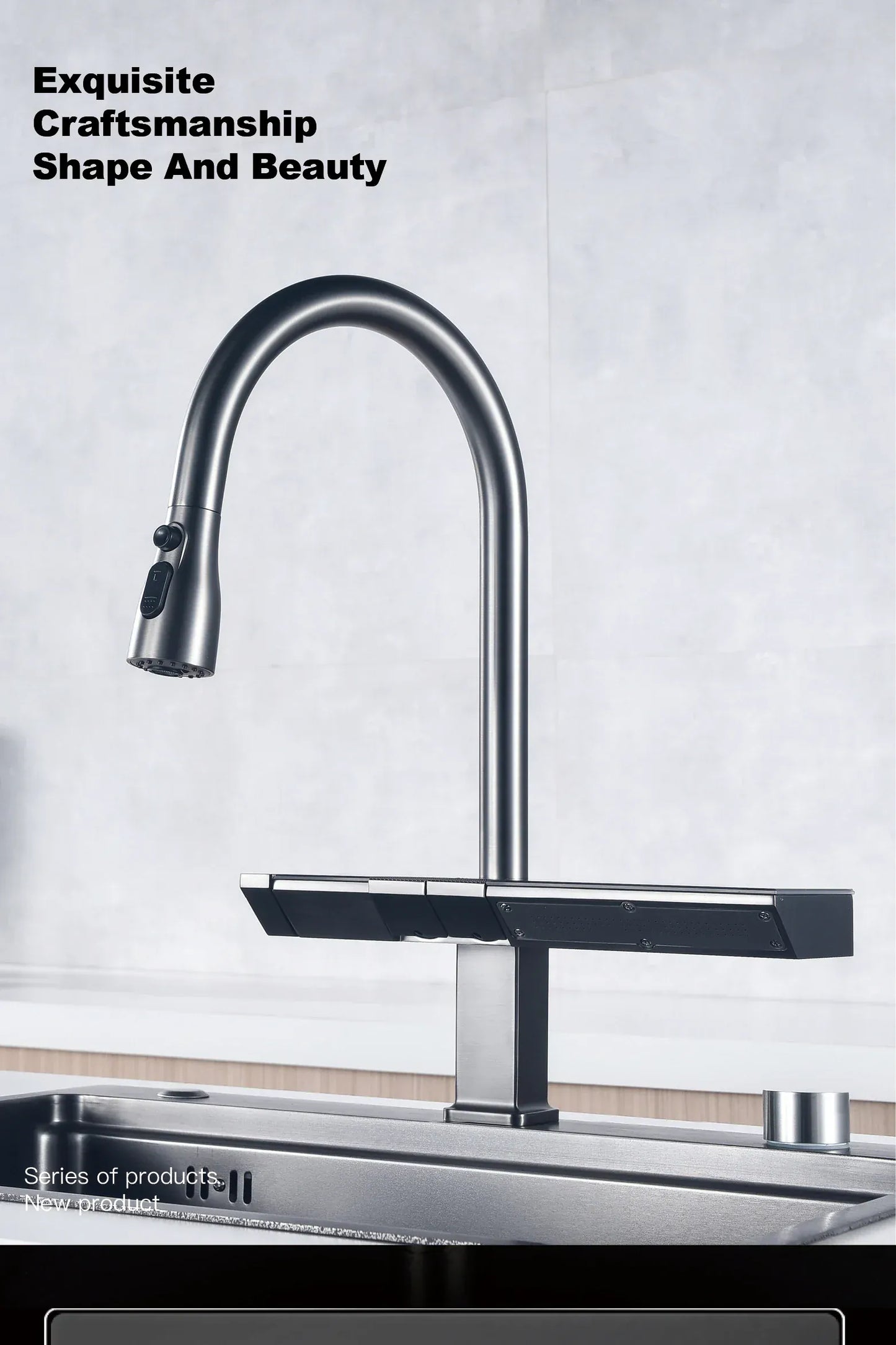 AITANA Luxury Chrome Brass Kitchen Faucet with Digital Display Design, Hot and Cold Water Pull out 3-Function Sink Mixer