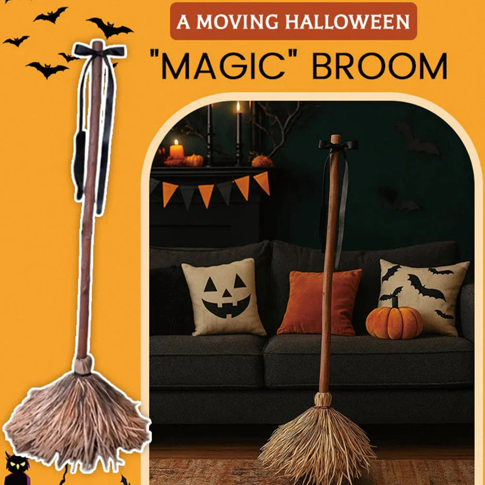 Halloween Floating Witch's Broom Haunted Dancing Broom Moving Broomstick Magic Enchanter Sorceress Carnival Party Costume Props