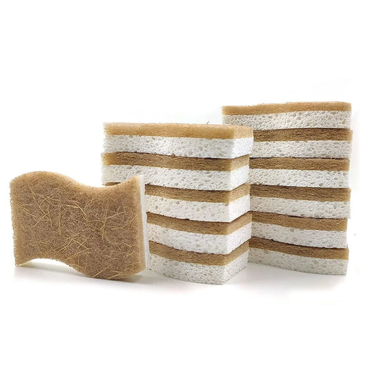 Natural Kitchen Sponges - Biodegradable, Compostable, Sustainable Wood Cellulose & Coconut Fiber Sponge for Dishes,Quick Drying