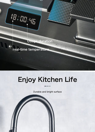 AITANA Luxury Chrome Brass Kitchen Faucet with Digital Display Design, Hot and Cold Water Pull out 3-Function Sink Mixer