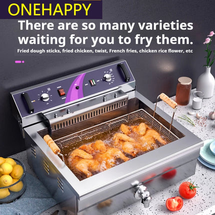 Commercial Electric Fryer - Single Cylinder Large Capacity Fryer for French Fries and Dough Sticks