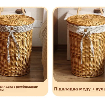 Panier à linge Wier en osier pur avec couvercle - E-menage