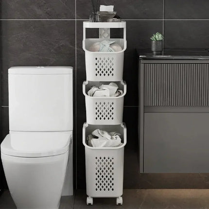Laundry Storage Rack Basket Multilayer Dirty Clothes Storage Basket With Wheel Large Capacity Household Bathroom Shelf Organizer - E-menage