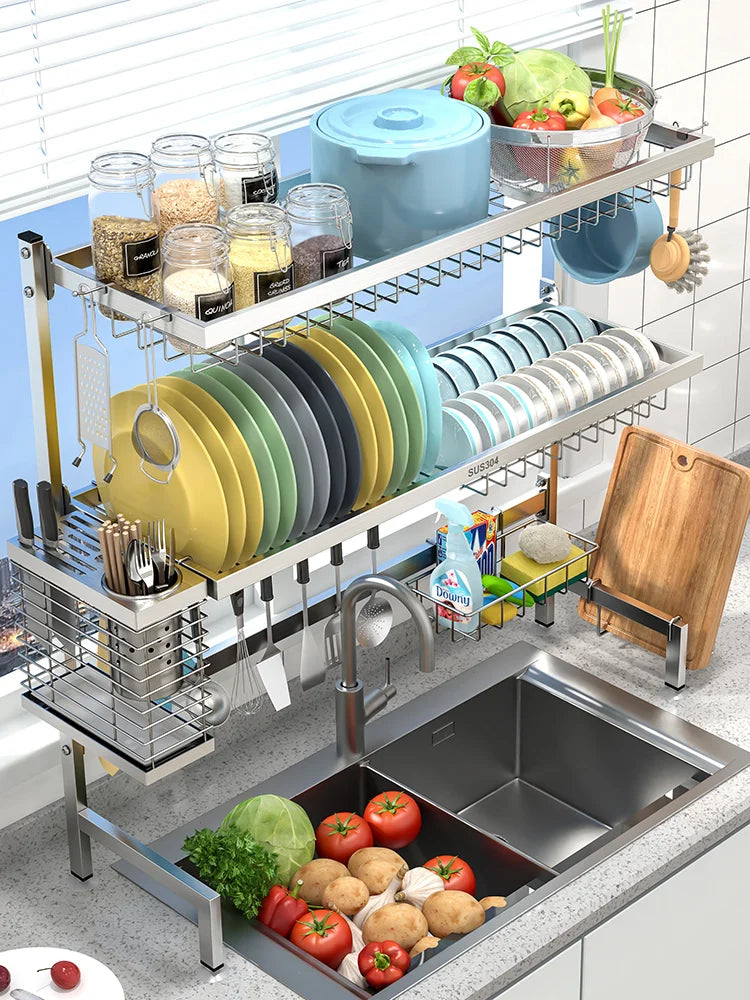 Stainl Steel 304 Kitchen Sink Di Drainer Ra Multi-Function Storage Plate Holder for Diwaing Pool above Countertop