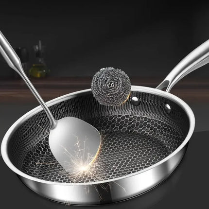 Poêle à frire en acier inoxydable antiadhésif, sans revêtement alvéolé, pour la cuisson des crêpes et autres préparations culinaires (gaz, induction, etc.).