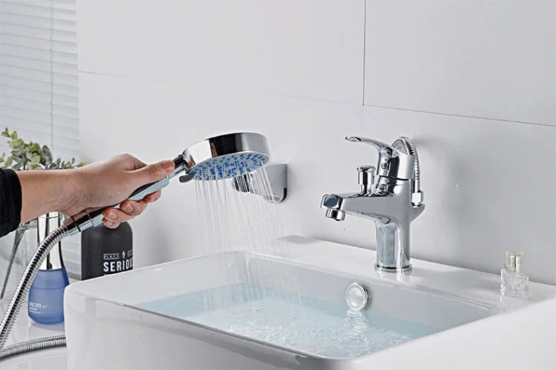 Basin Faucet Set Bathroom Bathtub Shower Faucet with Handheld Shower Head Toilet Hot Cold Water Mixing Valve Nozzle Deck Mounted