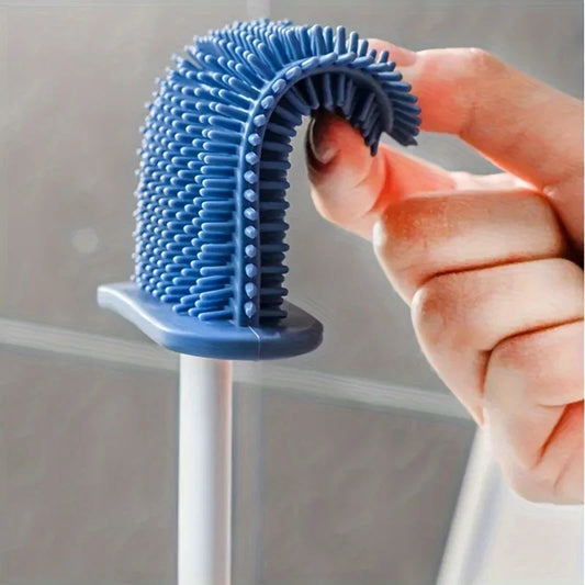 Full Bathroom Cleaning Set: Wall-mounted Silicone Toilet Brush and Ergonomic Long-handle Brush - Easy-to-clean Design