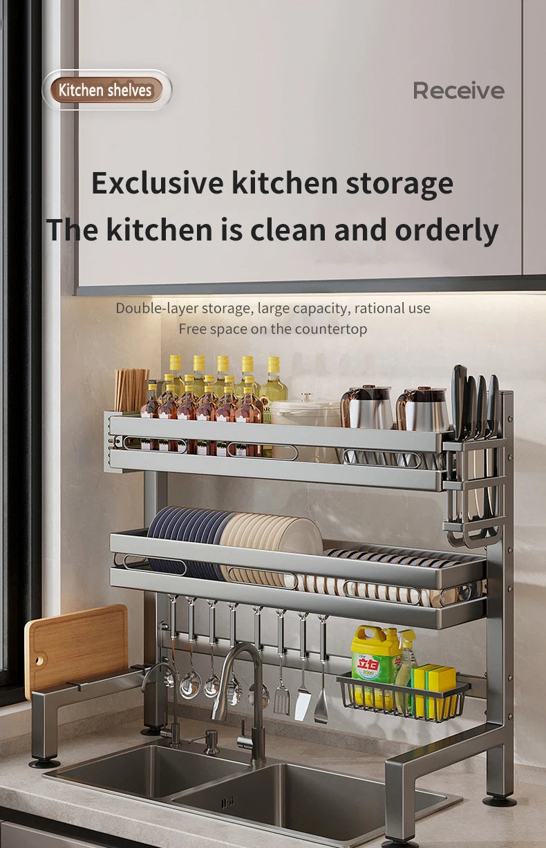 Kitchen Sink Dishwashing Double Layers Tablewares Storage Shelf Multi-functional Dish Drainer Countertop Organizer Accessories