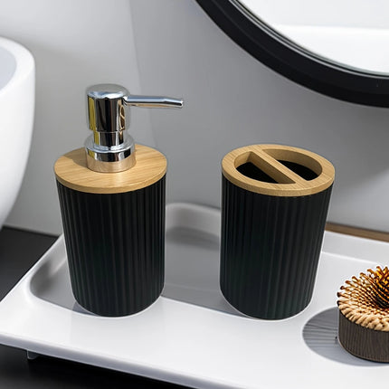 Distributeur de savon, brosse à dents, porte-coton-tige et plateau - E-menage