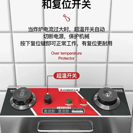 220V Professional Fryer Electric Cookware for Kitchen Deep French Fries Commercial Fryers Frying Oil Cooker Timer Arfrai AE
