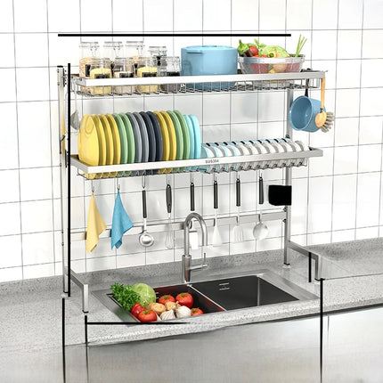Égouttoir de cuisine en acier inoxydable 304 avec porte-assiettes de rangement multifonction pour évier de cuisine à poser sur le plan de travail