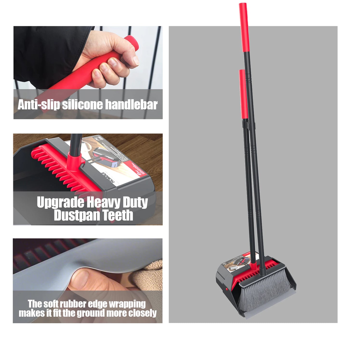 Household Broom and Dustpan set-Combination with Long Handle Foldable Duatpan and Floor Brush