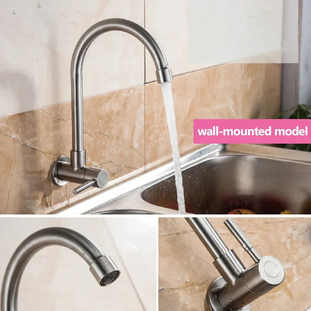 Kitchen Faucet Stainless Steel Wall Mounted Single Cold Water Faucet Lower Curve Faucet Wall Sink Water Tap Premium Quality