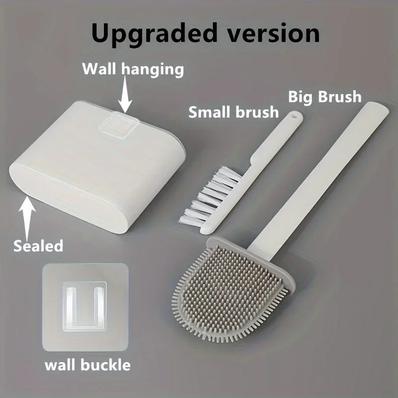 Full Bathroom Cleaning Set: Wall-mounted Silicone Toilet Brush and Ergonomic Long-handle Brush - Easy-to-clean Design