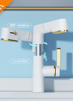 VGX Multifunctional Bathroom Faucets Pull Out Basin Mixer Sink Faucet Gourmet LED Temperature Tap 360° Tapware Crane Brass White