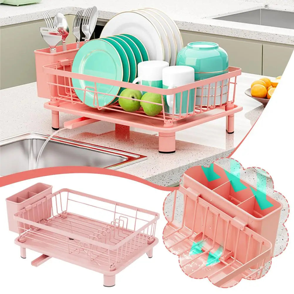 Pink Drain Rack Large Dish Drying Rack For Kitchen Counter With Drainboard, Rustproof Dish Drainer Space-Saving Dish Rack