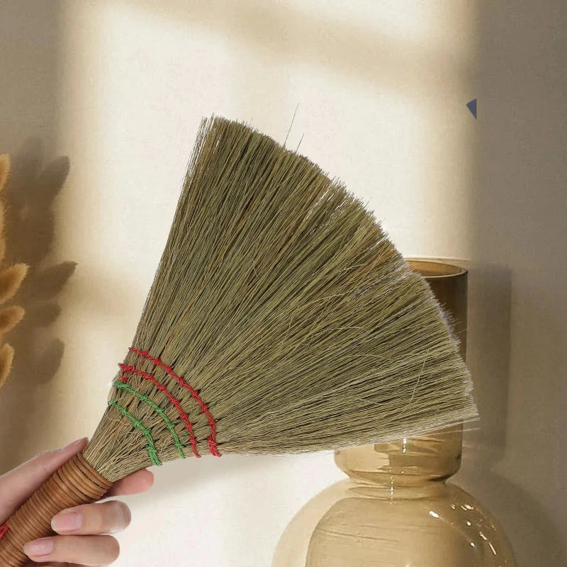 Handwoven Natural Straw Broom Eco Friendly Vintage Style Soft Bristles Cleaning Tool for Hardwood Floors Delicate Surfaces Home