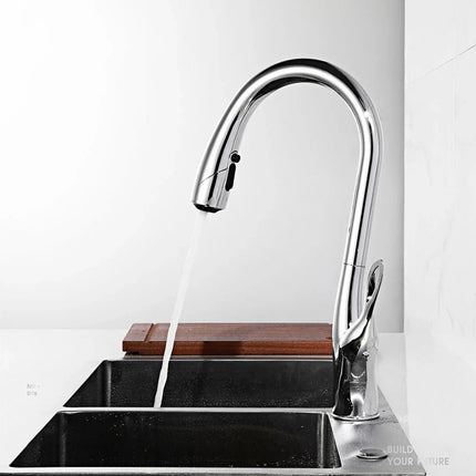 Robinet de cuisine moderne et luxueux AITANA en laiton doré, à douchette extractible et poignée unique pour eau chaude et froide, 3 fonctions.