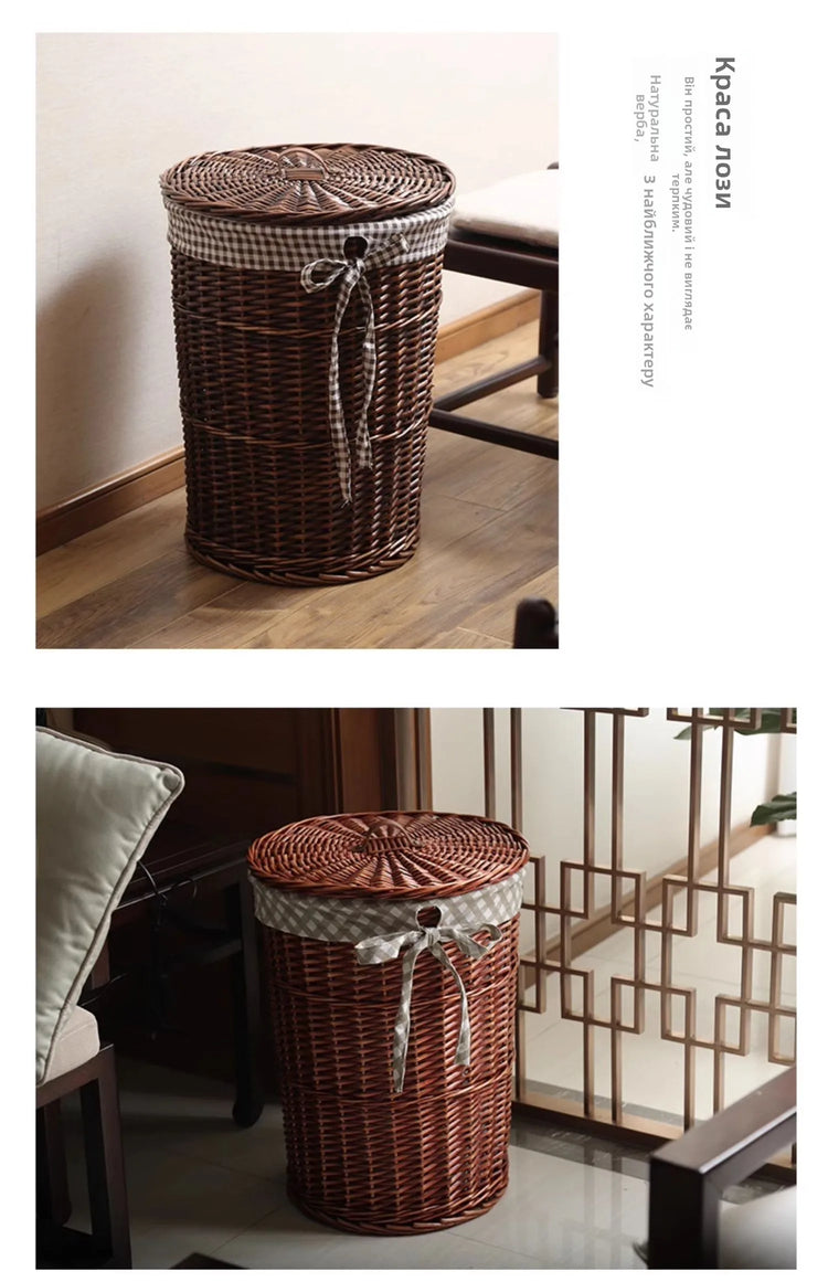 Panier à linge Wier en osier pur avec couvercle - E-menage