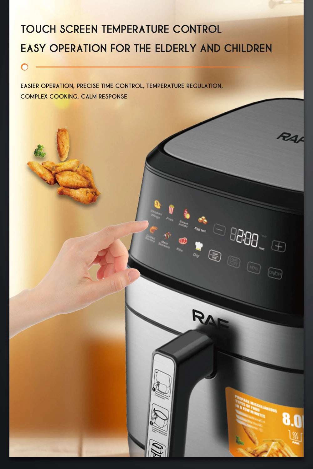 Multifunctional Electric Air Fryer 6.5L Cooker Fryer Without Oil Touch Screen Smart Digital 360 Degree Hot Air Circulation
