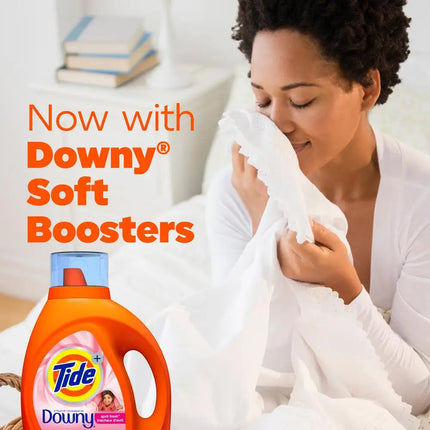 Powerful Tide Downy Liquid Laundry Detergent 84 fl oz 59 Loads Heavy-Duty Concentrated Cleanser April Fresh Scent Works Both HE