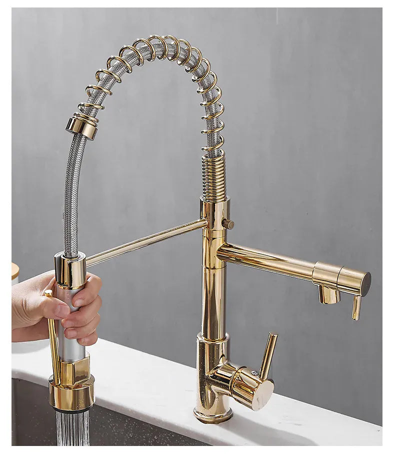 GEGVE Kitchen Faucets Removable taps Brush Brass faucet Water hydrant robinet for kitchen accessories Pull Out Spout Hot Cold