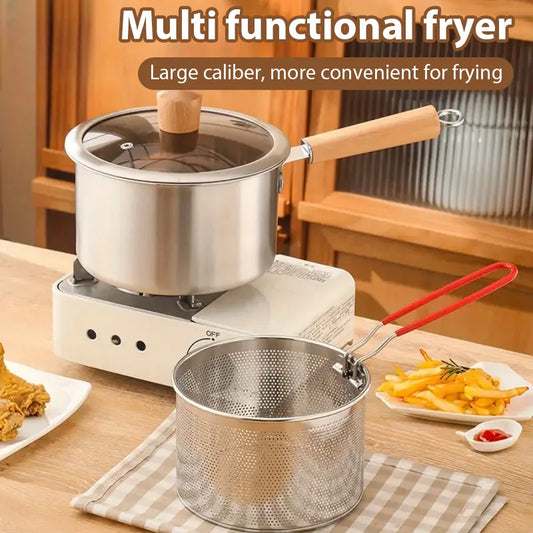 Deep Fryer Pot Stainless Steel Deep Fryer with Basket and Handle Portable Fry Pot with Lid Oil Saving Deep Fat Fryer Cooking