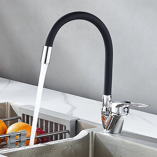 Kitchen Sink Black Faucet Freely-Rotating Hose Spout Wall Mount Cold Hot Water Kitchen Washbasin Deck Mount Single Hole Tap