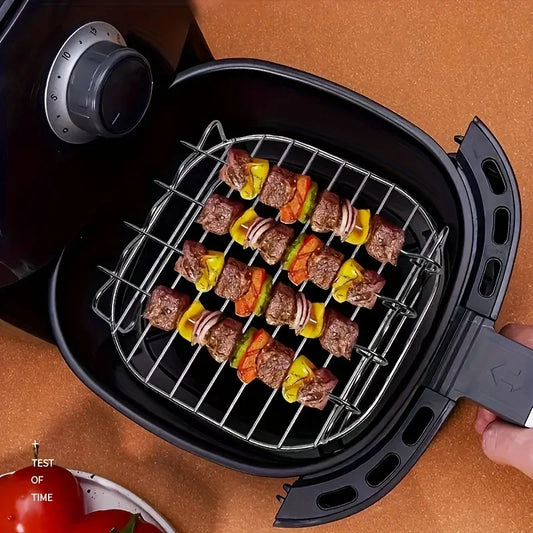 20cm/7.87in Air Fryer Square Grill Stainless Steel, with 4 Barbecue Skewers Grill, Air Fryer Accessories, Cooking Rack, Kitchen