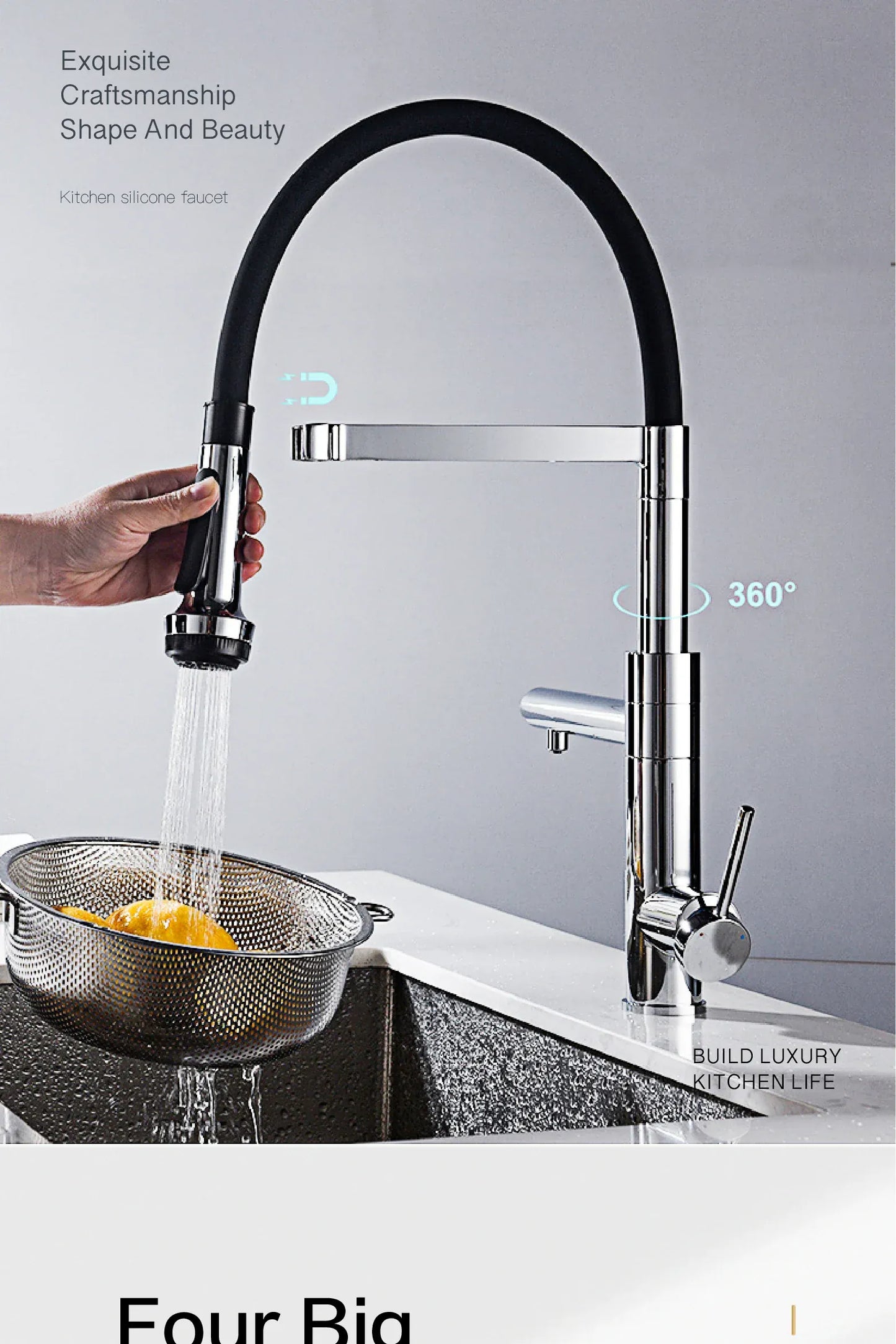 Luxury chrome brass kitchen faucet magnetic suction design with filtered water single hole cold and hot dual control sink faucet