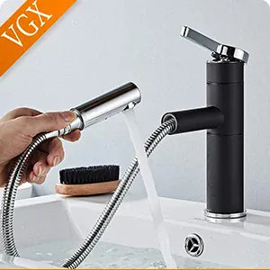 VGX Multifunctional Bathroom Faucets Pull Out Basin Mixer Sink Faucet Gourmet LED Temperature Tap 360° Tapware Crane Brass White