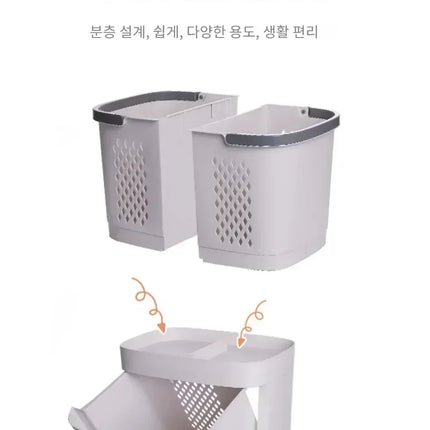 Plastics Laundry Basket Bathroom Dirty Clothe Basket with Wheel Household Multi-Layer Laundry Baskets for Storing Dirty Clothes - E-menage
